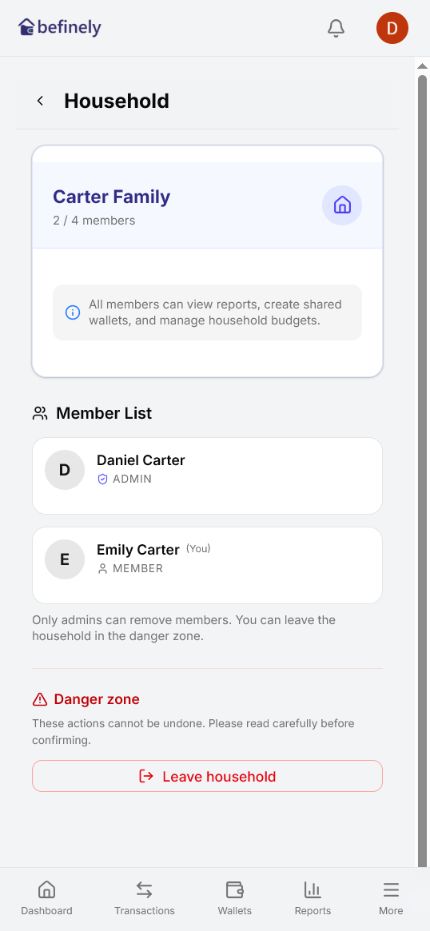 Household members in the befinely App